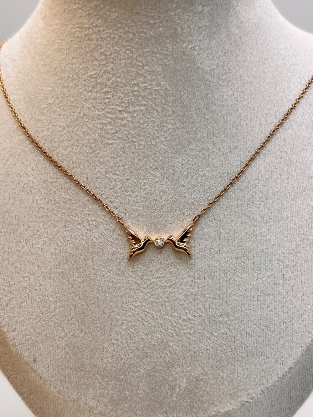 Gold-Tone Stainless Steel Double Hummingbird Crystal Necklace